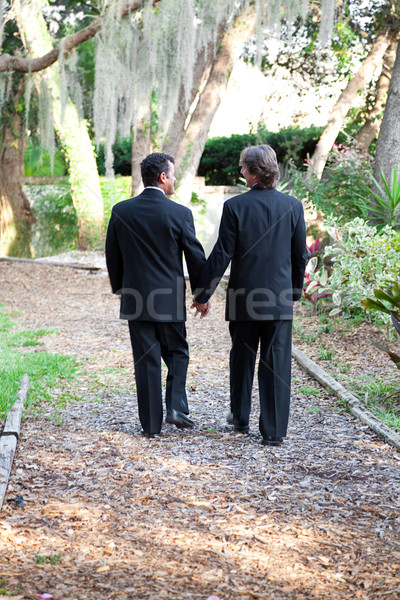 Foto d'archivio: Gay · wedding · Coppia · piedi · giardino · percorso