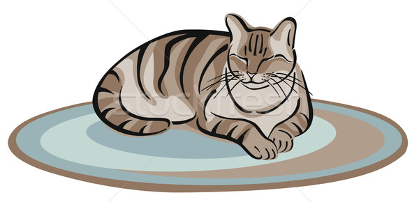 Kot drzemka ilustracja brązowy niebieski snem Zdjęcia stock © Lisann
