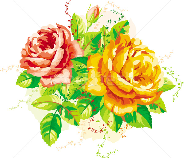Vintage rozen arrangement Geel rode rozen liefde Stockfoto © LisaShu