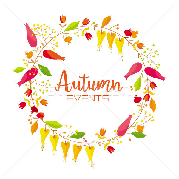 Stock foto: Blumen · Blätter · Vektor · Kranz · stilisierten · Herbstlaub