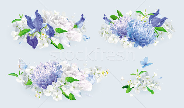 White and blue summer flowers bouquet set Stock photo © LisaShu