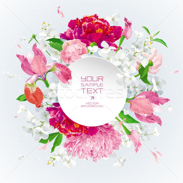 Pink, red and white summer flowers gretting card with paper labe Stock photo © LisaShu