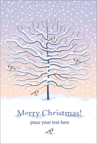 Stok fotoğraf: Noel · tebrik · kartı · yılbaşı · kış · ağaç · kuşlar