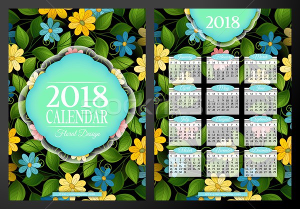 Colored 2018 Year Calendar Rectangular Template, Double-sided Stock photo © lissantee