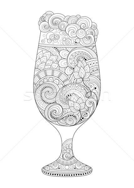 Vector Monochrome Contour Glass of Beer with Decorative Doodle P Stock photo © lissantee