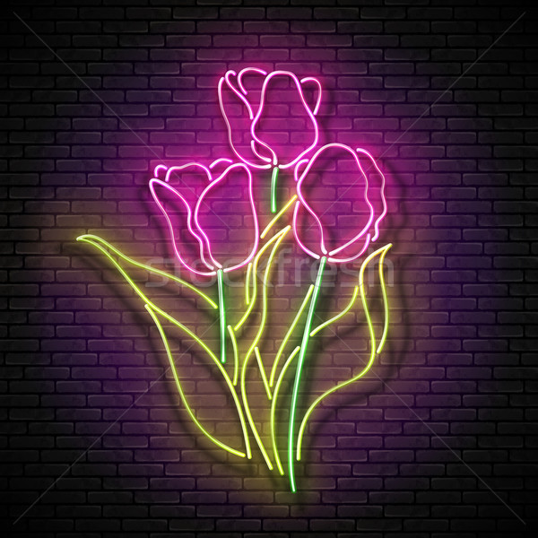 Vintage Glow Signboard with Bouquet of Tulips Stock photo © lissantee