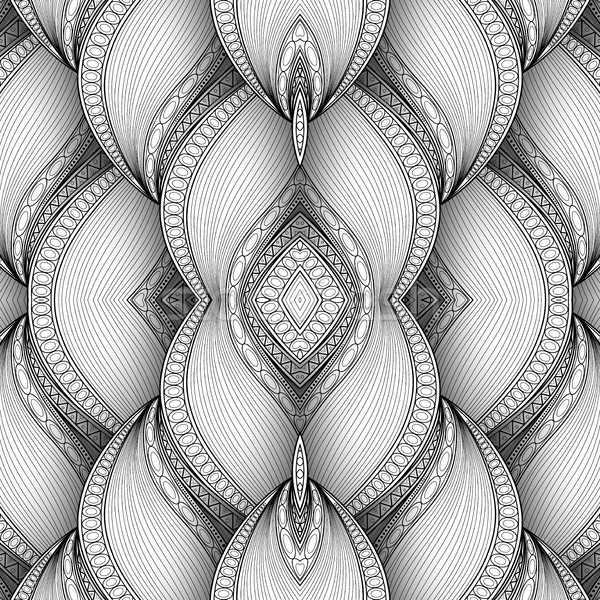 Vector Monochrome Seamless Abstract Tribal Pattern with Waves Stock photo © lissantee