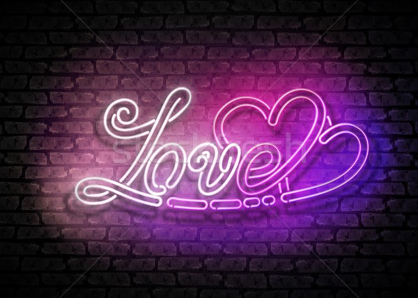 Vintage Glow Signboard with Love Inscription Stock photo © lissantee