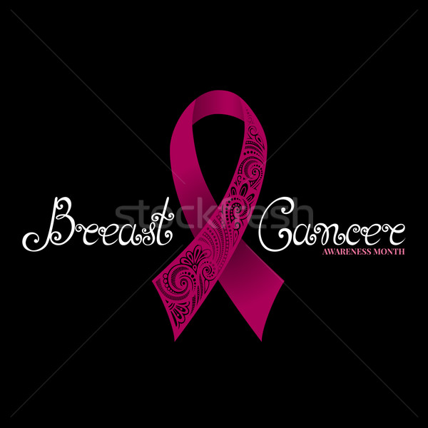 Vector Ornate Pink Ribbon of Breast Cancer on Black Background Stock photo © lissantee