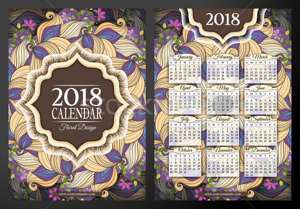 Colored 2018 Year Calendar Rectangular Template, Double-sided Stock photo © lissantee