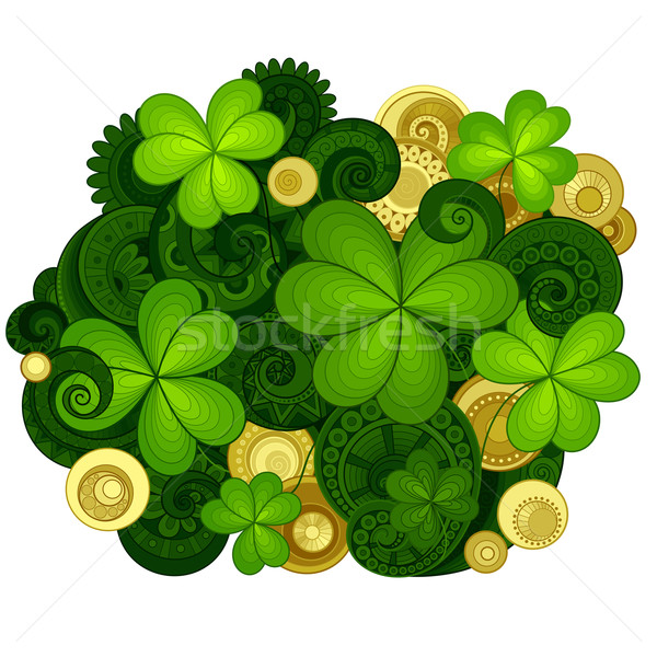 Vector  Hand Drawn Ornament with Decorative Clover and Gold Coin Stock photo © lissantee