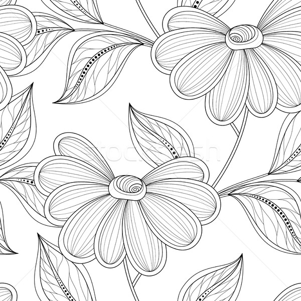 Vecteur monochrome floral modèle dessinés à la main [[stock_photo]] © lissantee