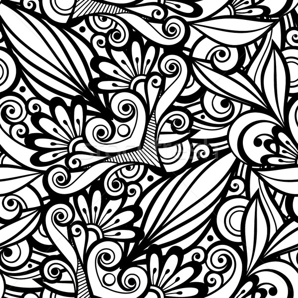 Vector Monochrome Seamless Pattern with Floral Ornament Stock photo © lissantee