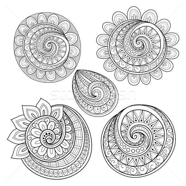 Foto stock: Vector · establecer · monocromo · floral · garabatos