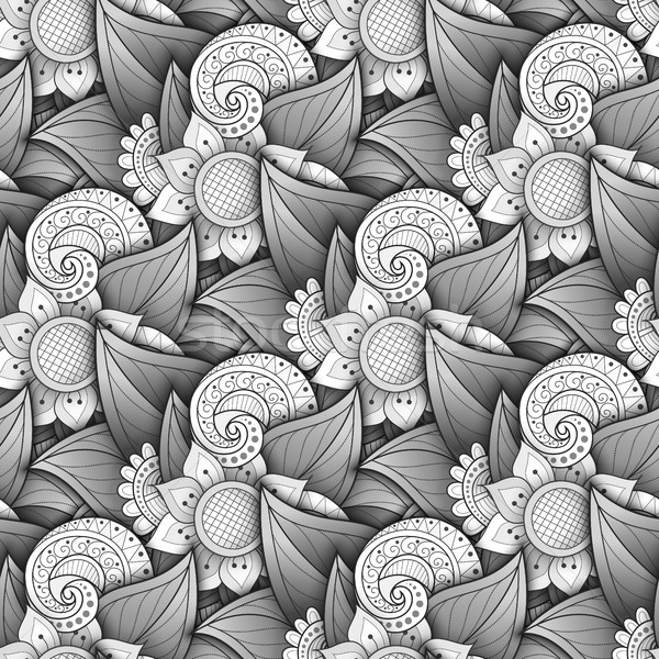 Stock photo: Vector Seamless Monochrome Floral Pattern
