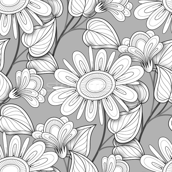 Vetor sem costura monocromático floral padrão Foto stock © lissantee