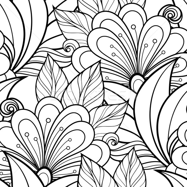 Stock photo: Vector Seamless Monochrome Floral Pattern