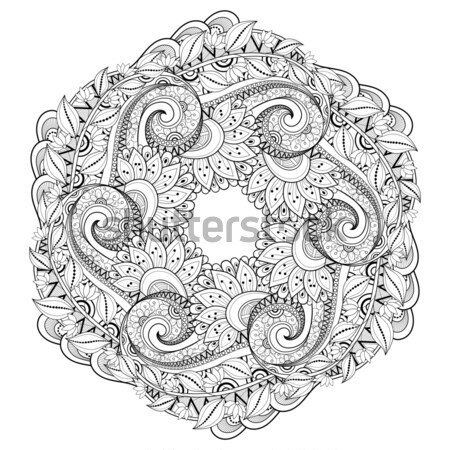 Vecteur monochrome floral dessinés à la main ornement couronne [[stock_photo]] © lissantee