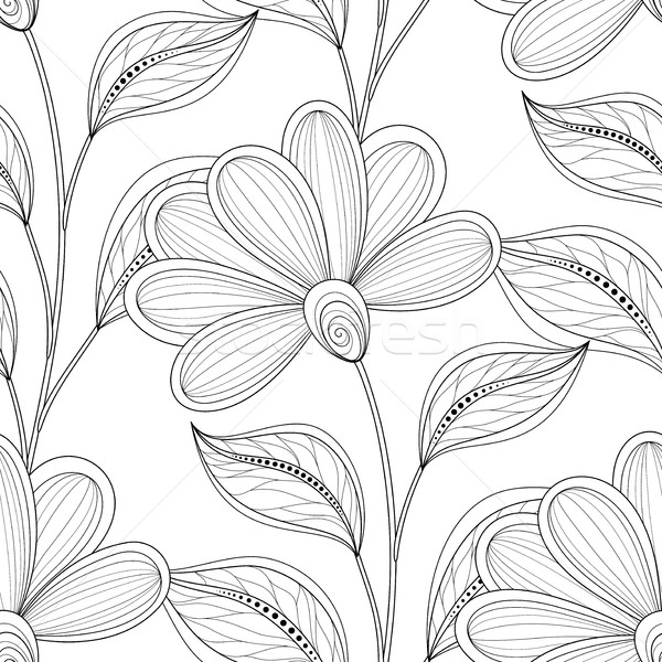 [[stock_photo]]: Vecteur · monochrome · floral · modèle · dessinés · à · la · main