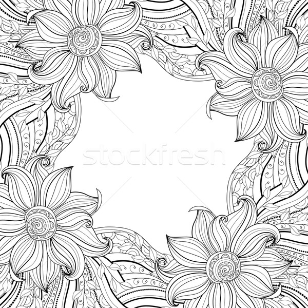 Vektor monokróm virágmintás kézzel rajzolt dísz koszorú Stock fotó © lissantee