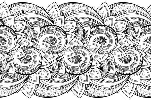 Foto stock: Vector · sin · costura · monocromo · floral · patrón · dibujado · a · mano