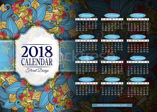 Stock photo: Colored 2018 Year Calendar Rectangular Template