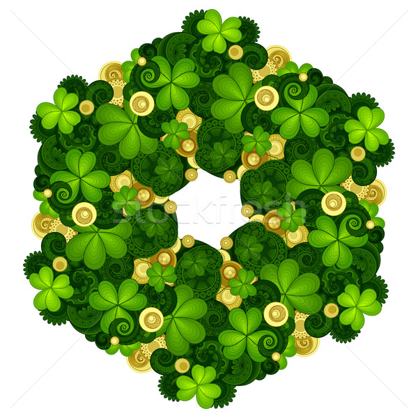 Vector Coloful Hand Drawn Wreath with Decorative Clover and Gold Stock photo © lissantee