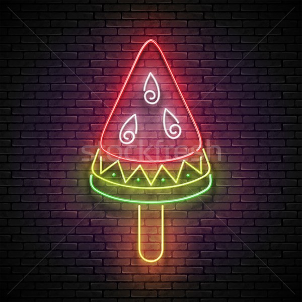 Vintage Glow Signboard with Ice Cream, Watermelon Piece Stock photo © lissantee