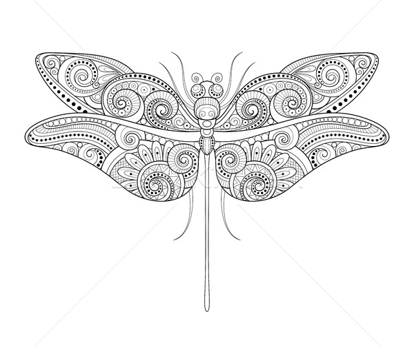 Foto stock: Vector · decorativo · libélula · monocromo · ilustración