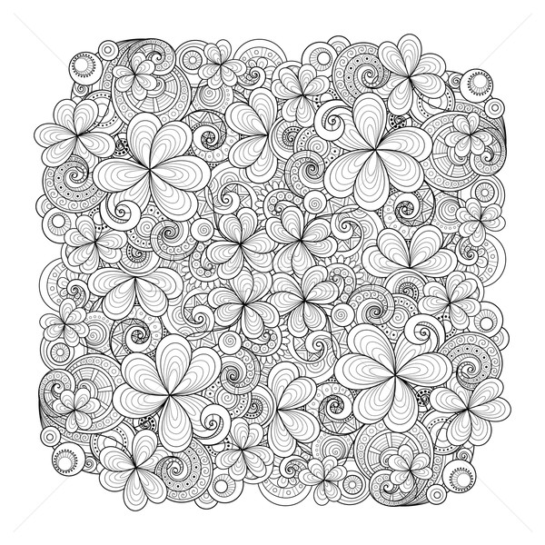 Vector Monochrome Hand Drawn Ornament with Decorative Clover and Stock photo © lissantee