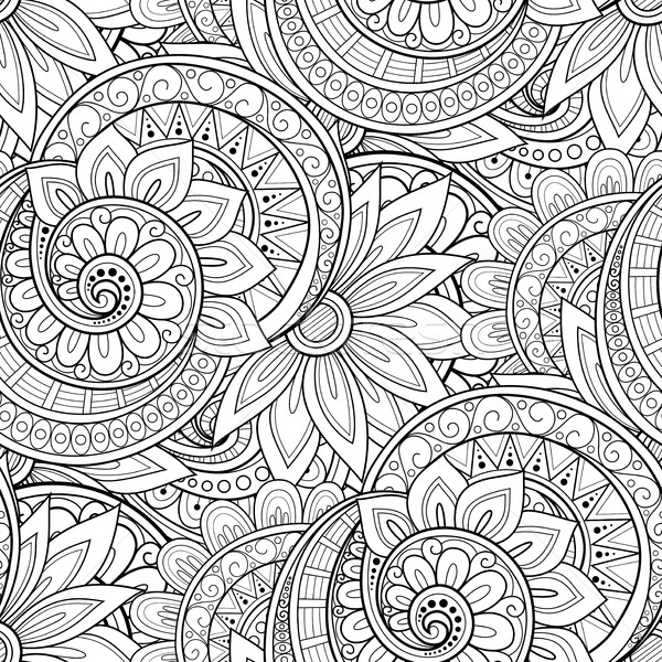 Stock photo: Vector Seamless Monochrome Floral Pattern