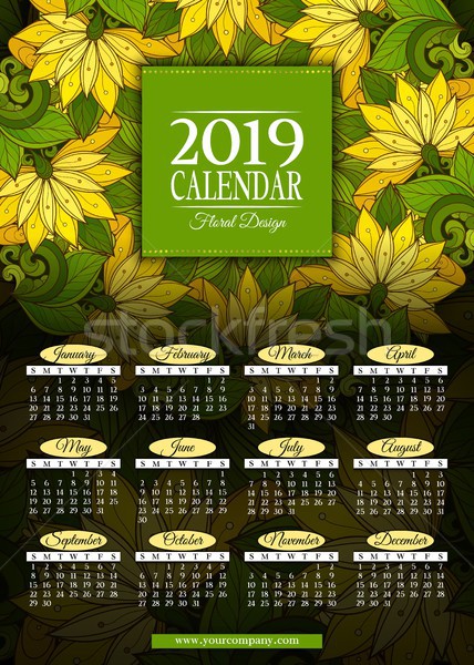 Colored 2019 Year Calendar Rectangular Template Stock photo © lissantee