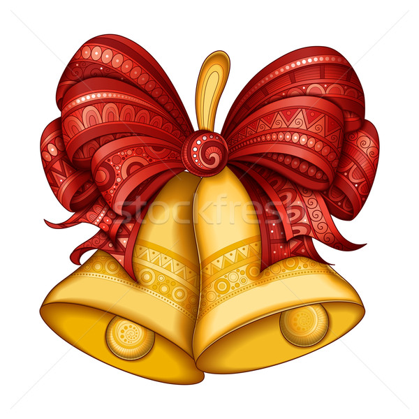 Vector Ornate Colored Christmas Golden Bells with Red Bow Stock photo © lissantee