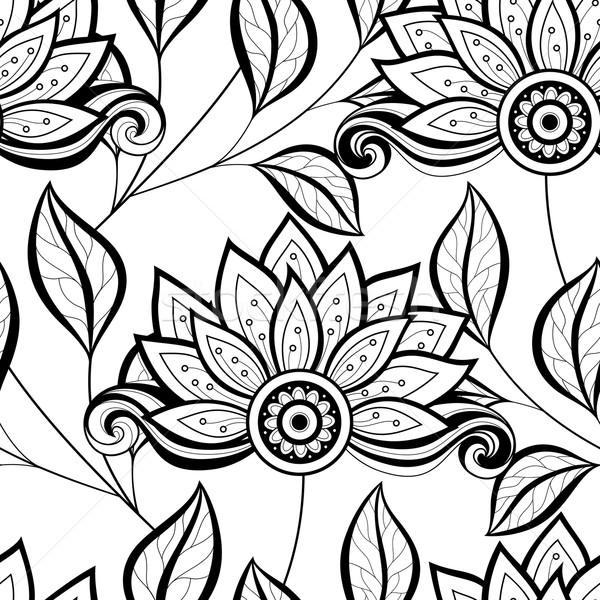 Vecteur monochrome floral modèle dessinés à la main [[stock_photo]] © lissantee