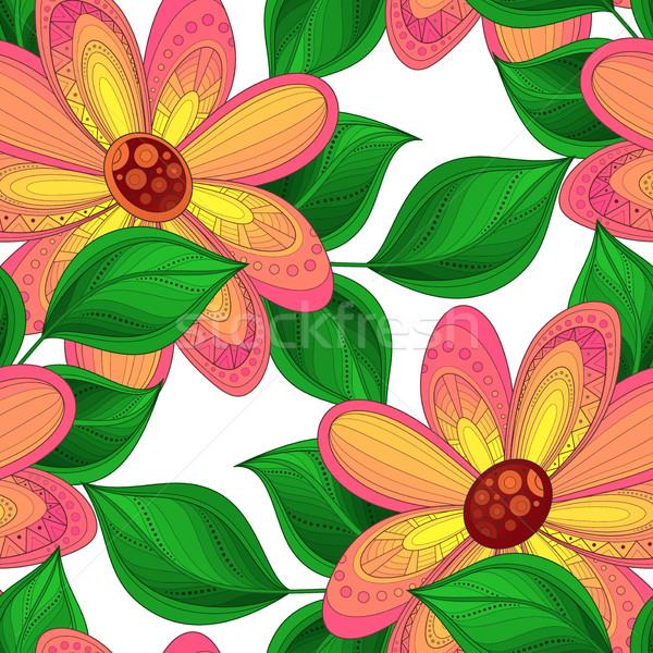 Foto stock: Vector · sin · costura · floral · patrón · dibujado · a · mano · textura