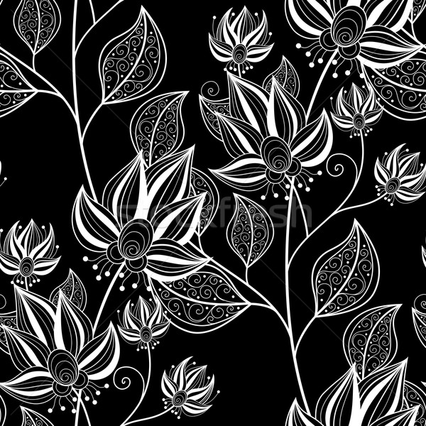ベクトル シームレス モノクロ フローラル パターン 手描き ストックフォト © lissantee