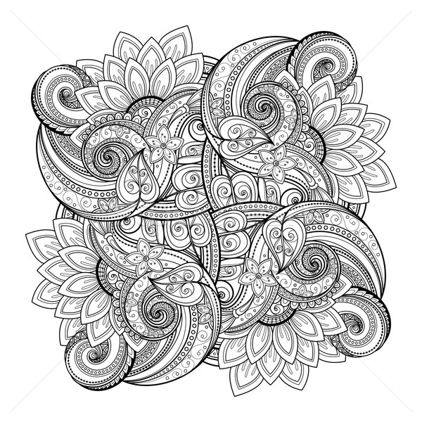 Foto stock: Vector · monocromo · floral · dibujado · a · mano · ornamento · flores