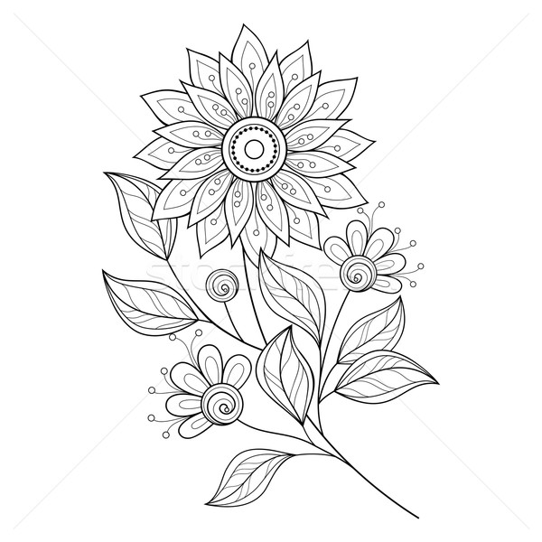 Stock photo: Vector Beautiful Monochrome Contour Flower