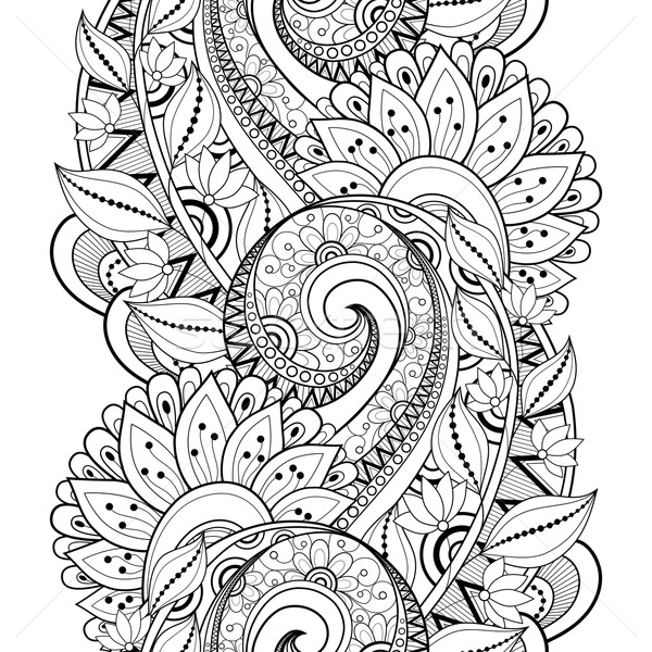 Stock foto: Vektor · monochrome · floral · Muster · Hand · gezeichnet