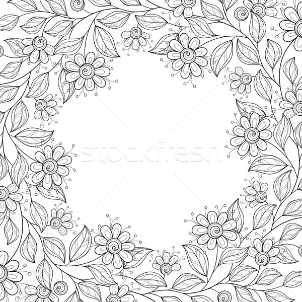 Stock foto: Vektor · monochrome · floral · Hand · gezeichnet · Ornament · Kranz