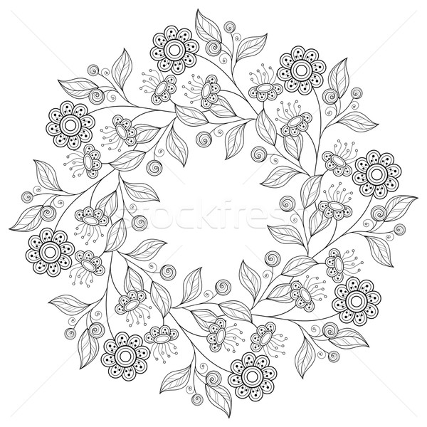 Foto stock: Vetor · monocromático · floral · ornamento · coroa