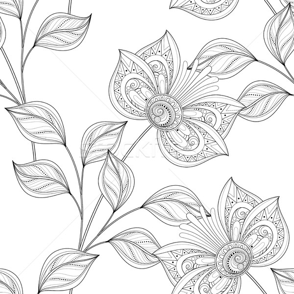 Foto stock: Vetor · sem · costura · monocromático · floral · padrão