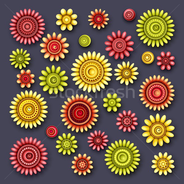 Vektor Set einfache dekorativ Blumen rot Stock foto © lissantee