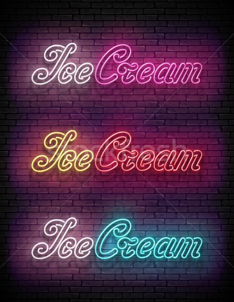 Vintage Set of 3 Glow Signboards with Ice Cream Inscription in D Stock photo © lissantee