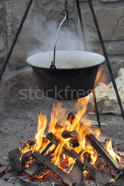 Foto stock: Caldera · fuego · madera · naturaleza · humo · carne