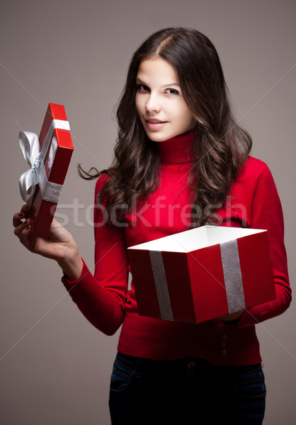 Christmas tajemnicy portret piękna młodych brunetka Zdjęcia stock © lithian