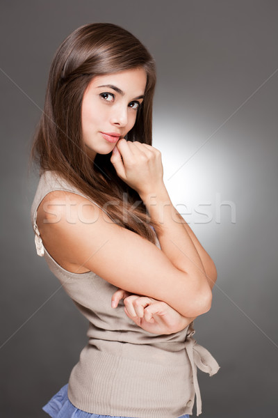 Expressief cute jonge brunette portret vrouw Stockfoto © lithian