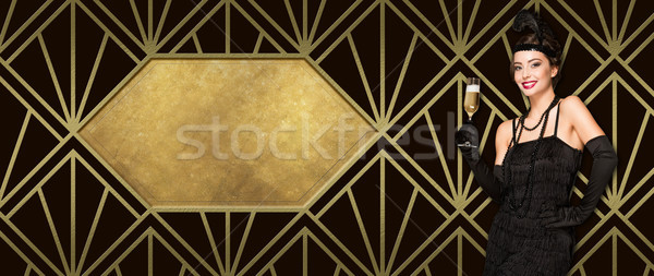 Art deco stijl partij meisje portret 20s Stockfoto © lithian