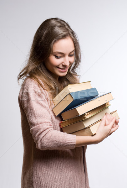 Foto stock: Sede · conhecimento · retrato · sonhador · jovem · morena