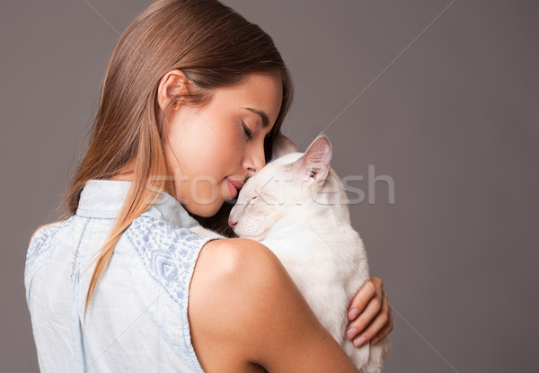 брюнетка красоту кошки портрет сиамские кошки любви Сток-фото © lithian